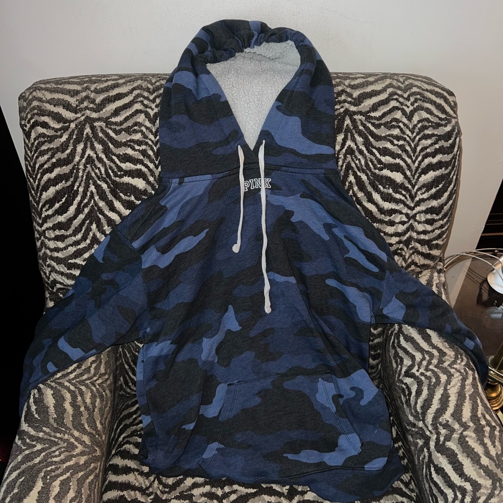 Blue camo PINK Sherpa hoodie